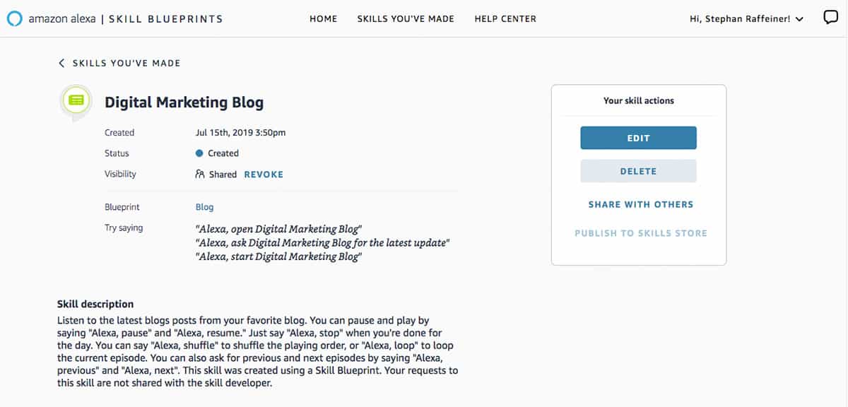 Alexa Skill am Beispiel meines Digital Marketing Blogcast
